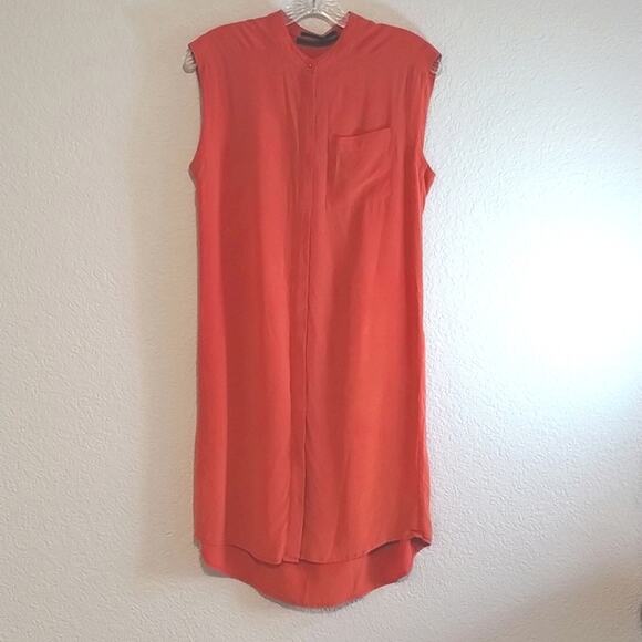 All Saints Luna Silk Crepe de Chine Midi Sleeveless Dress Red/Burnt Orange 6 - Picture 2 of 9